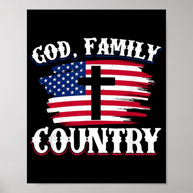 Poster Dieu Famille Pays American Drapeau Croix Christian (Devant)