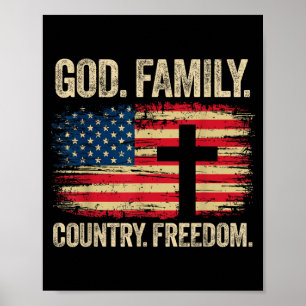 Poster Dieu Famille Pays Liberté Drapeau États-Unis Croix
