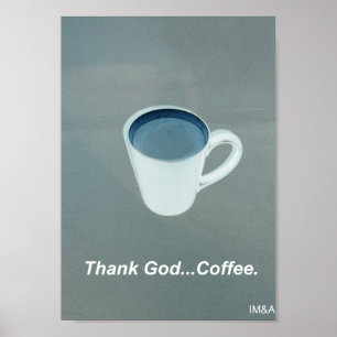 Poster Dieu merci café blanc et bleu
