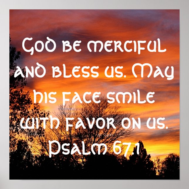 Poster Dieu sois miséricordieux verset biblique Psaume 67 (Devant)