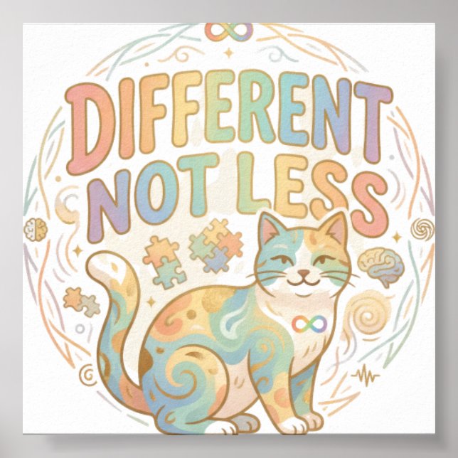 Poster Différent Pas Moins Neurodiversité Chat Autisme Ac (Devant)