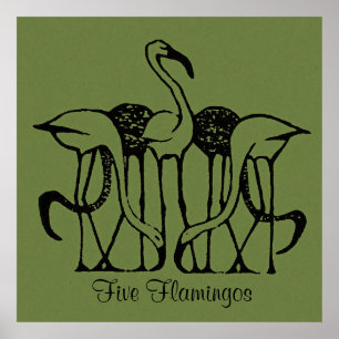 Poster Dijsselhof - Cinq Flamants roses, art,