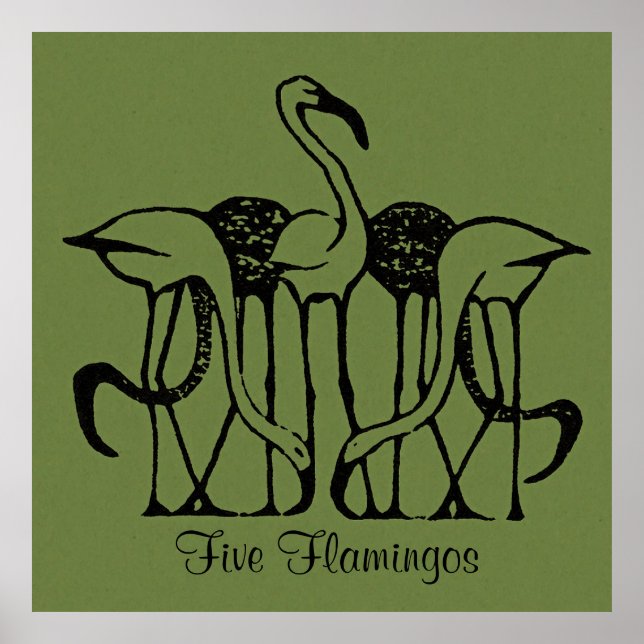 Poster Dijsselhof - Cinq Flamants roses, art, (Devant)