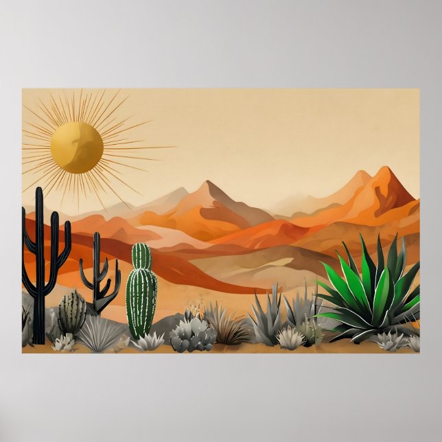 Poster d'illustration de Cactus dans le désert (Devant)