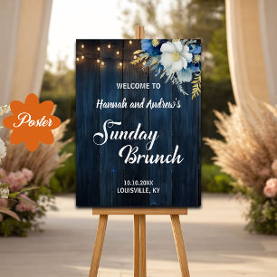 Poster Dimanche Brunch Bleu Bois Chaîne Lumières Bienvenu