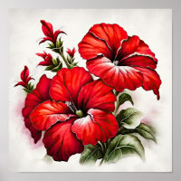 Poster d'impression d'art à la Fleur Rouge Petunia