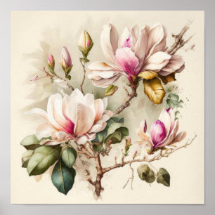 Poster d'impression d'art rose Magnolias