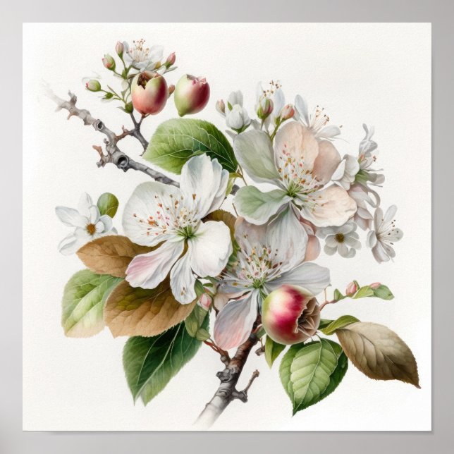 Poster d'impression de fleurs de pomme blanche (Devant)