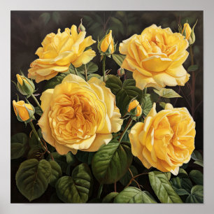 Poster d'impression de fleurs de rose jaune
