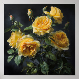 Poster d'impression de fleurs de rose jaune