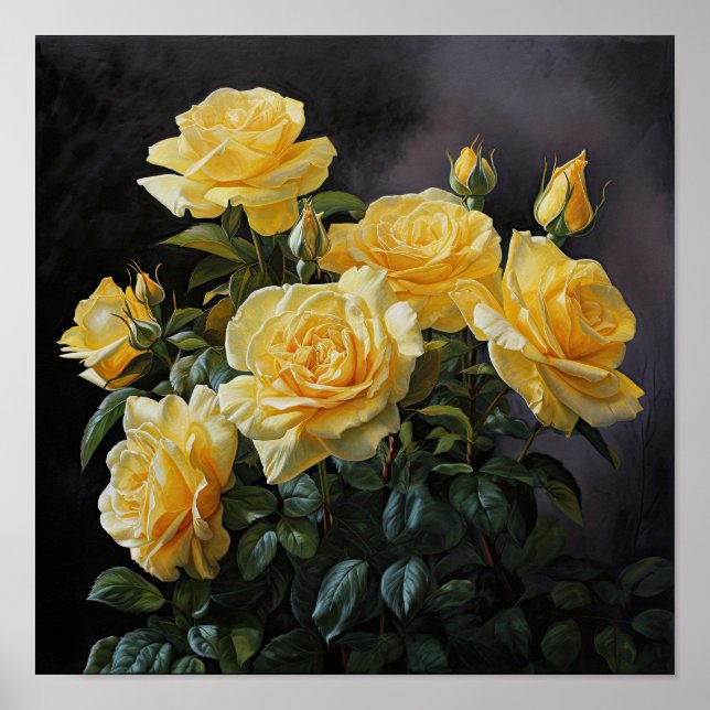 Poster d'impression de fleurs de rose jaune (Devant)