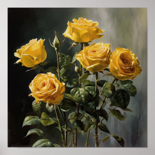 Poster d'impression de fleurs de rose jaune
