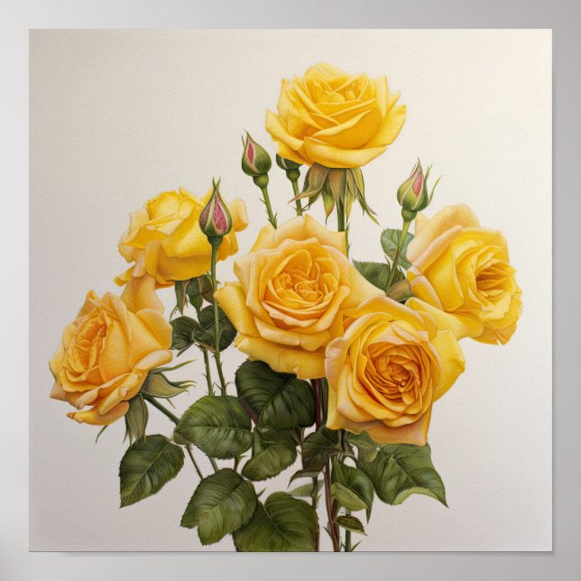 Poster d'impression de fleurs de rose jaune (Devant)