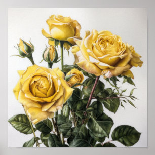 Poster d'impression de fleurs de rose jaune