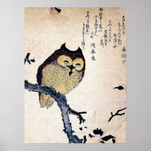 Poster d'impression de hibou chinois antique
