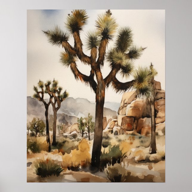 Poster d'impression de l'aquarelle Joshua Tree (Devant)