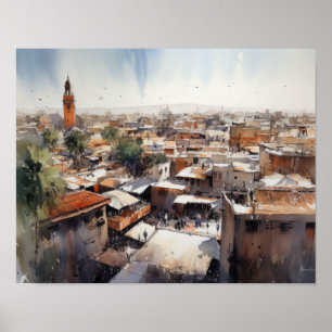 Poster d'impression de l'aquarelle Marrakech Maroc