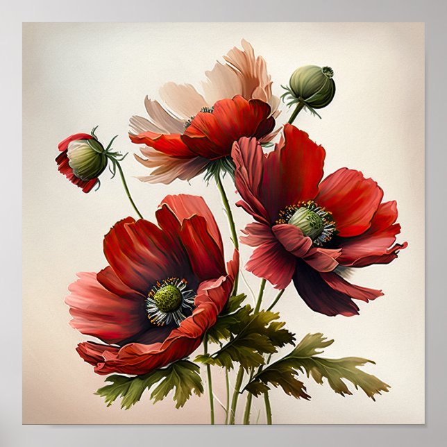 Poster d'impression de l'art des fleurs d'anémones (Devant)