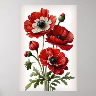 Poster d'impression de l'art des fleurs d'anémones