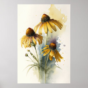 Poster d'impression de l'art des fleurs jaunes