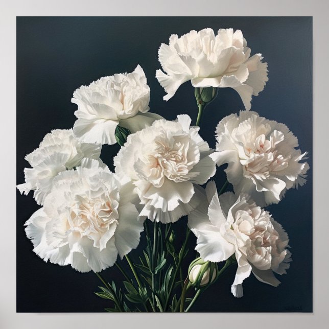 Poster d'impression de l'art des oeillets blancs (Devant)
