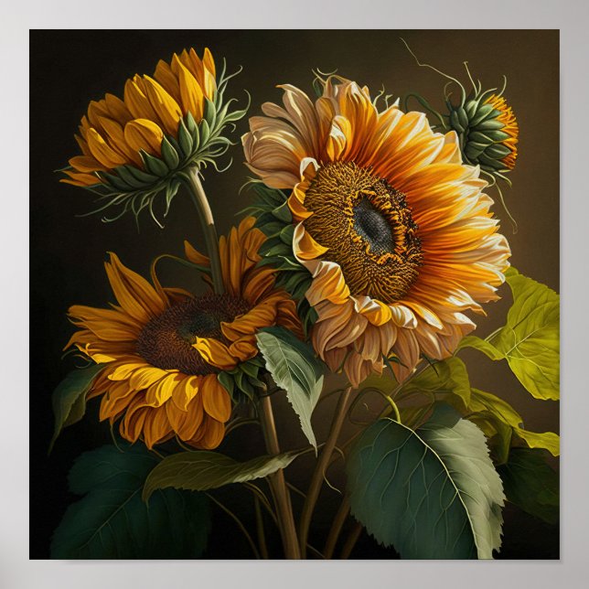 Poster d'impression de l'art des tournesols jaunes (Devant)