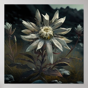 Poster d'impression de l'Art Fleur Edelweiss blanc