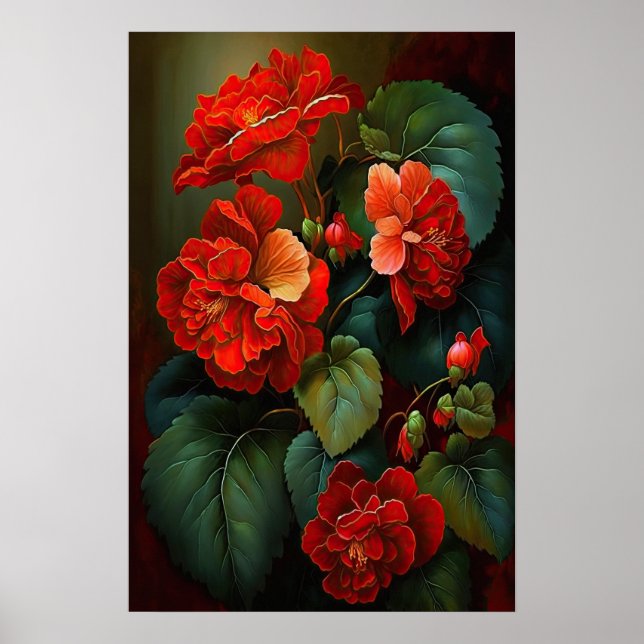 Poster d'impression de l'Art Fleuri Red Begonias (Devant)