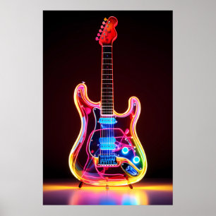 Poster d'impression de l'art guitare de Neon