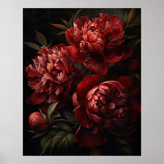Poster d'impression de l'art Red Peony Flowers (Devant)