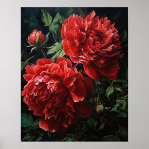 Poster d'impression de l'art Red Peony Flowers