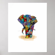 Poster d'impression d'éléphant en mosaïque