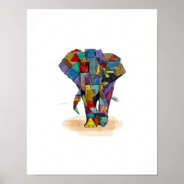 Poster d'impression d'éléphant en mosaïque (Devant)