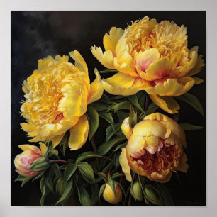 Poster d'impression des peonies jaunes