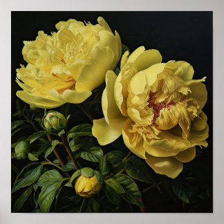 Poster d'impression des peonies jaunes