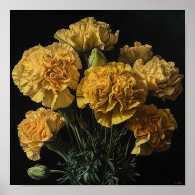 Poster d'impression d'oeillets jaunes (Devant)