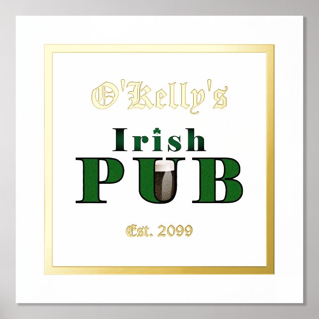 Poster d'impression du pub irlandais Accent Texte  (Recto)