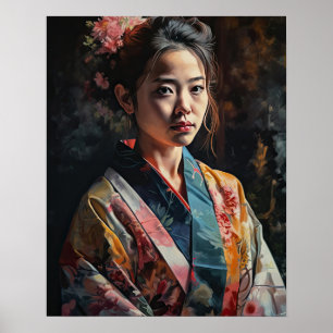Poster d'impression d'une femme japonaise traditio