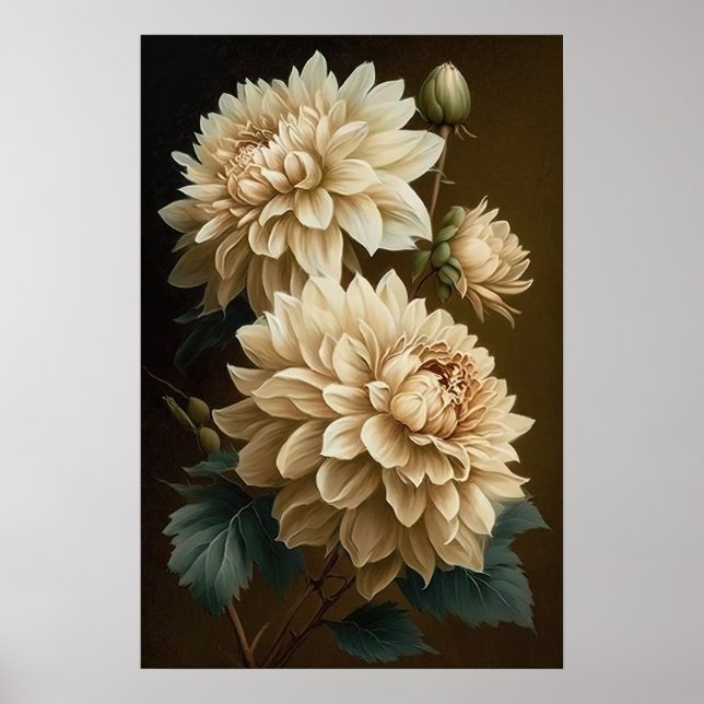 Poster d'impression en blanc Dahlias (Devant)