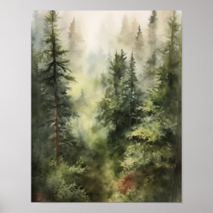 Poster d'impression Foggy Forest Landcape Art