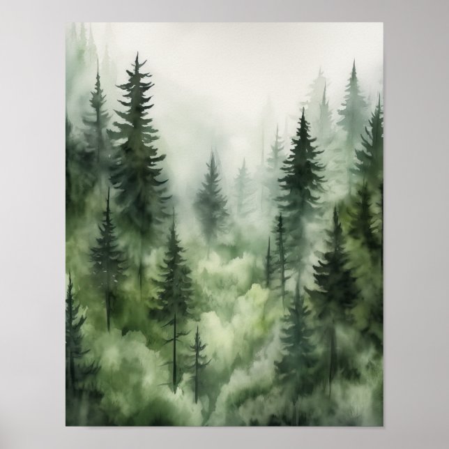Poster d'impression Foggy Forest Landcape Art (Devant)