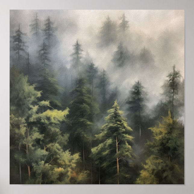 Poster d'impression Foggy Forest Landcape Art (Devant)
