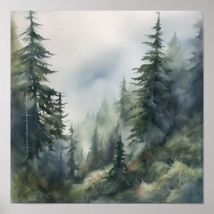 Poster d'impression Foggy Forest Landcape Art