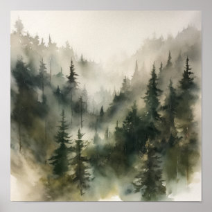 Poster d'impression Foggy Forest Landcape Art