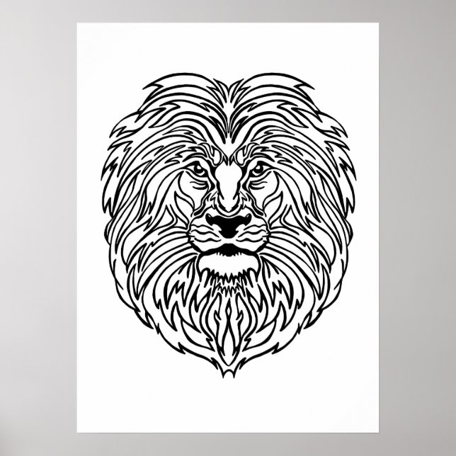 Poster d'impression Lion noir et blanc, 13" x 19" (Devant)