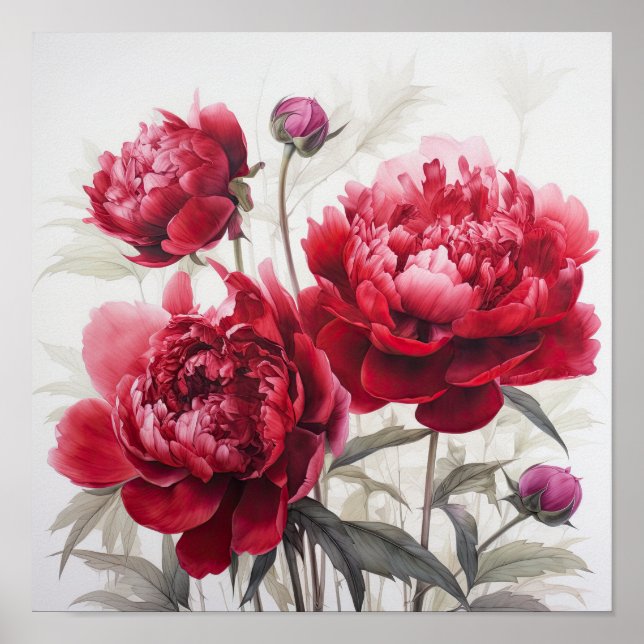 Poster d'impression Red Peonies (Devant)