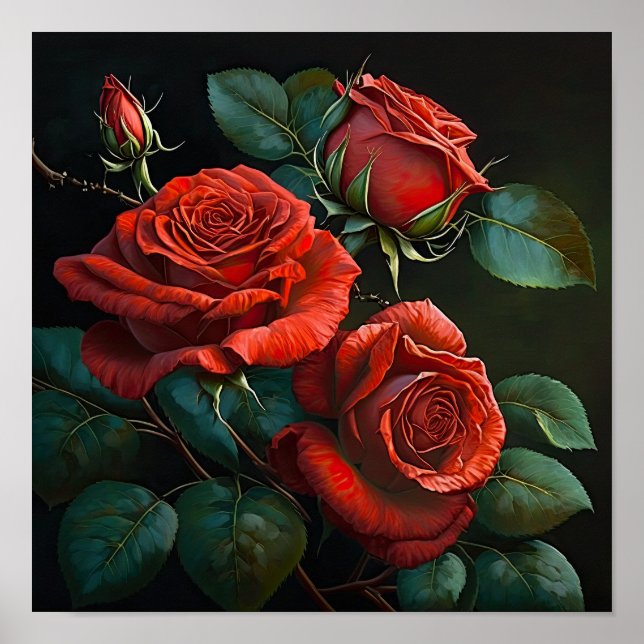 Poster d'impression Red Roses Flower Art (Devant)