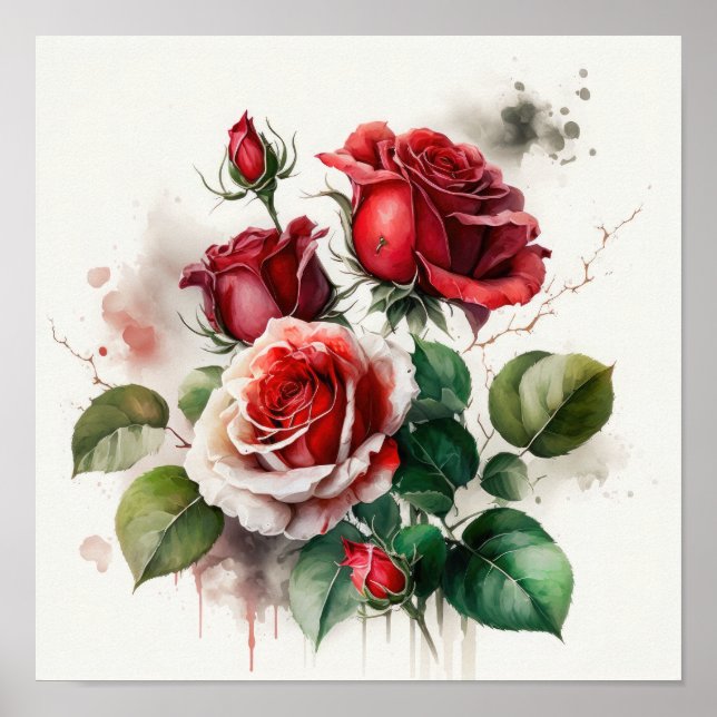 Poster d'impression Red Roses Flower Art (Devant)