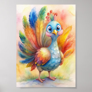 Poster Dinde aquarelle fantaisiste, illustration de la na