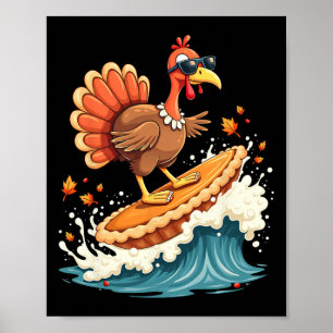 Poster Dinde de surfeur hawaïen cool surfant sur la tarte